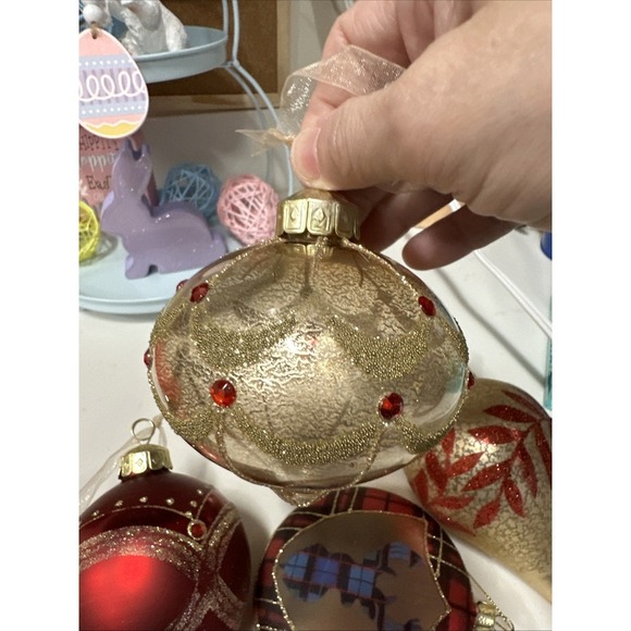 Vtg Mercury Glass Ornaments Set Of 6 Christmas Balls Red And Gold‎ - Picture 5 of 8